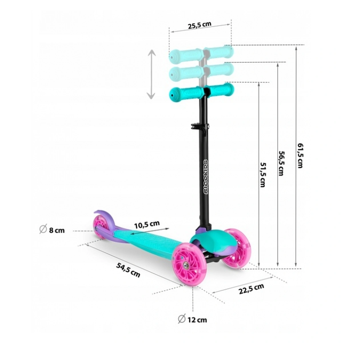 Trotineta cu roti cu LED Ricokids Loco - Turcoaz cu roz [8]