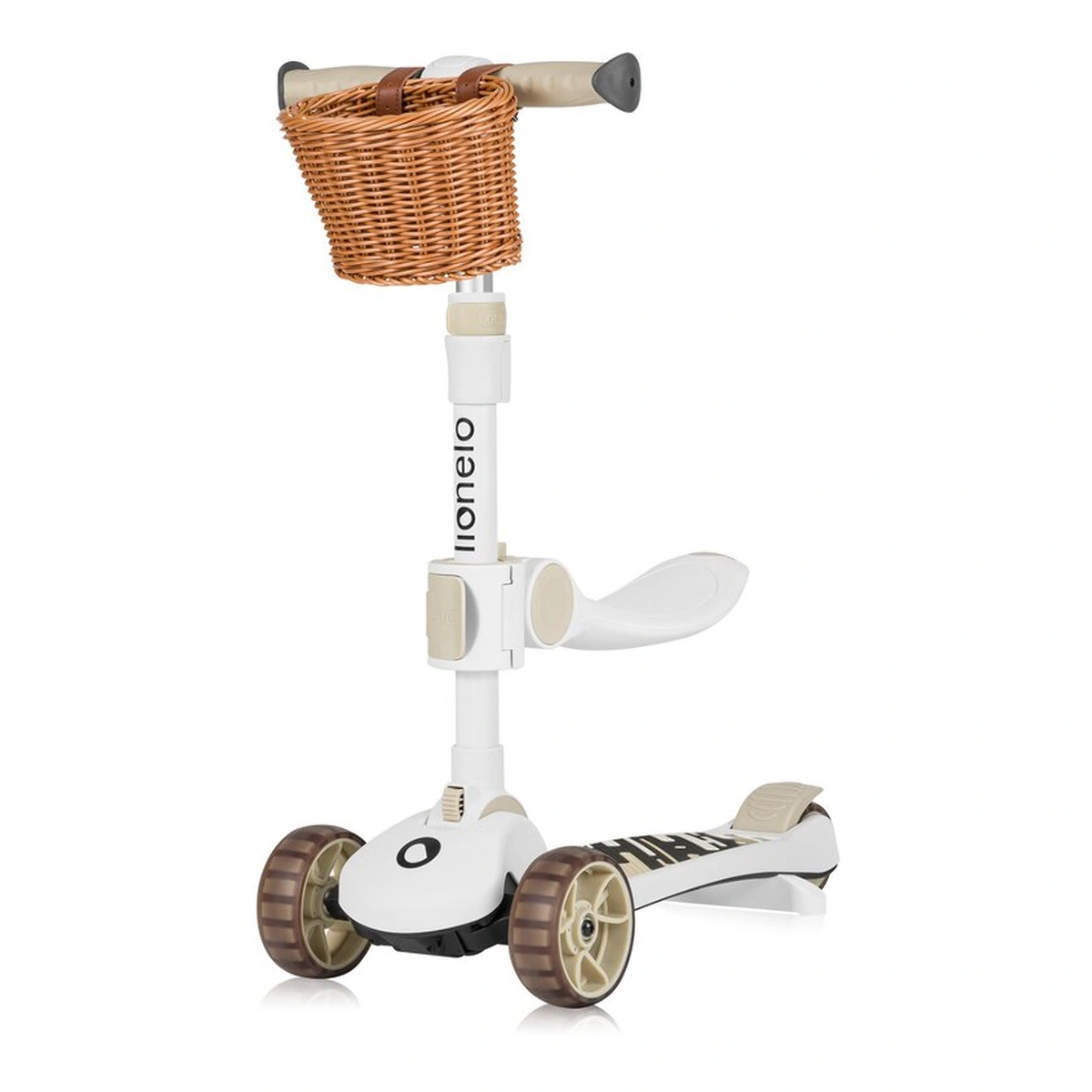 Trotinete - Trotineta, Lionelo, Franky, Pliabila, Pana la 50 kg, Sezut detasabil, Roti cu LED, 12 luni+, Beige