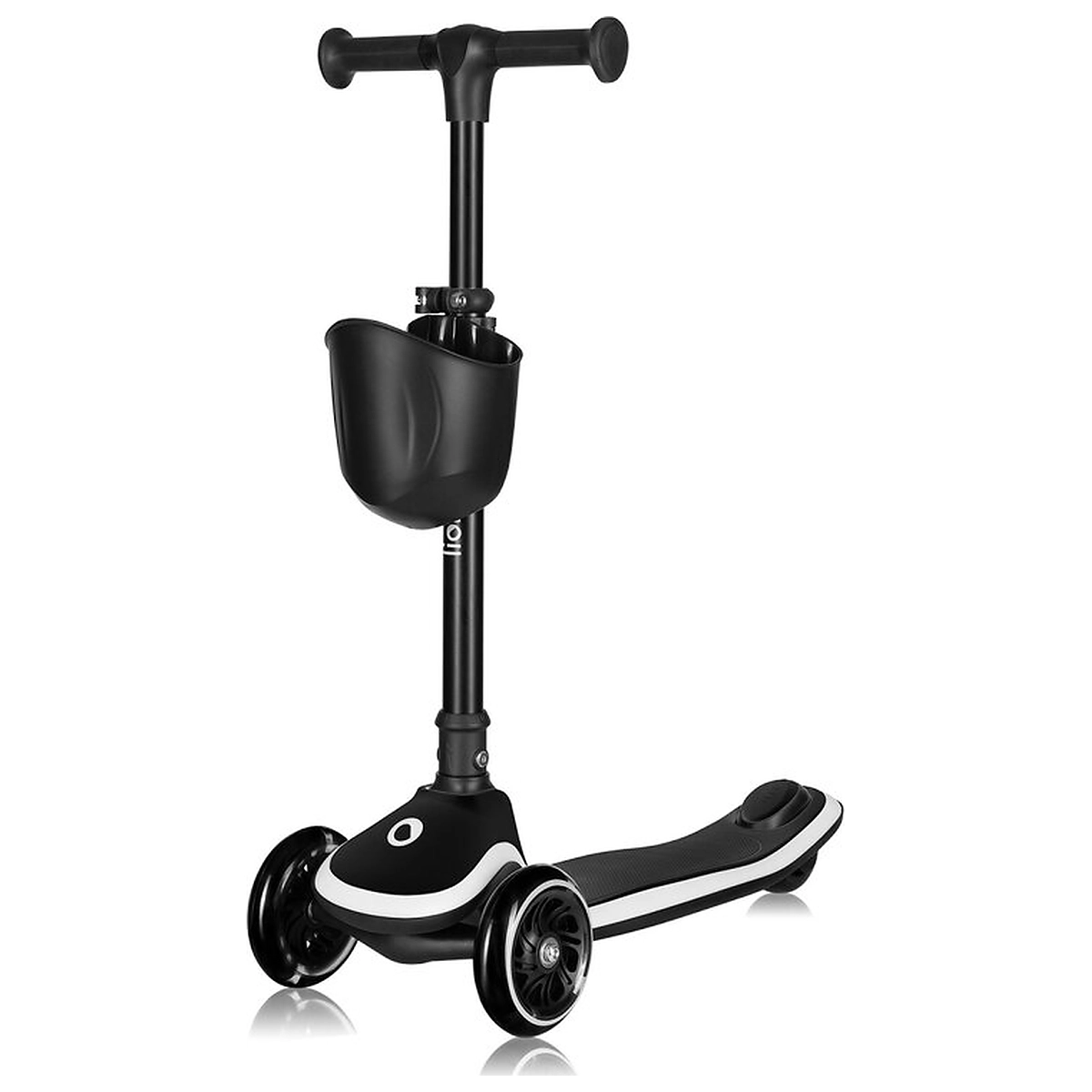 La plimbare - Trotineta pentru copii, Lionelo, Mey, Ultrapliabila, Cu lumini si cosulet, Maner ajustabil pe inaltime, 3 ani+, Pana la 50 Kg, Ultra usor, 2.8 kg, Certificata Intertek, Negru