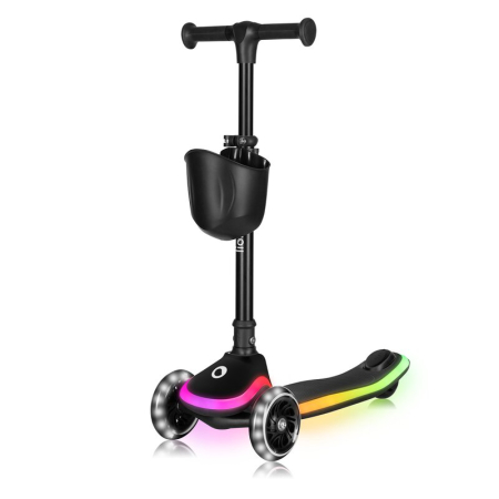 Trotinete - Trotineta pentru copii, Lionelo, Mey, Ultrapliabila, Cu lumini si cosulet, Maner ajustabil pe inaltime, 3 ani+, Pana la 50 Kg, Ultra usor, 2.8 kg, Certificata Intertek, Negru