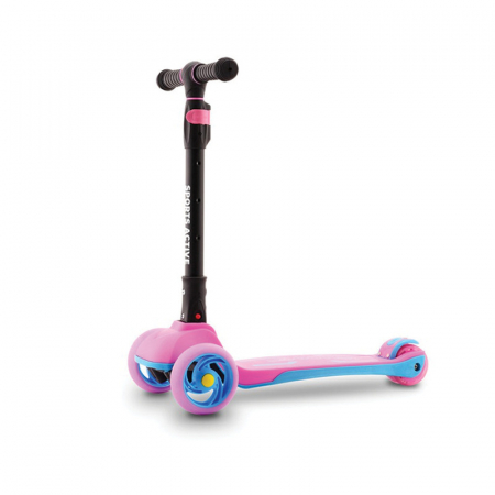 Trotinete - Trotineta, Sports Active, Max cu rotile frontale cu lumini, Pliabila, 3 roti, Pana la 50 kg, Roz