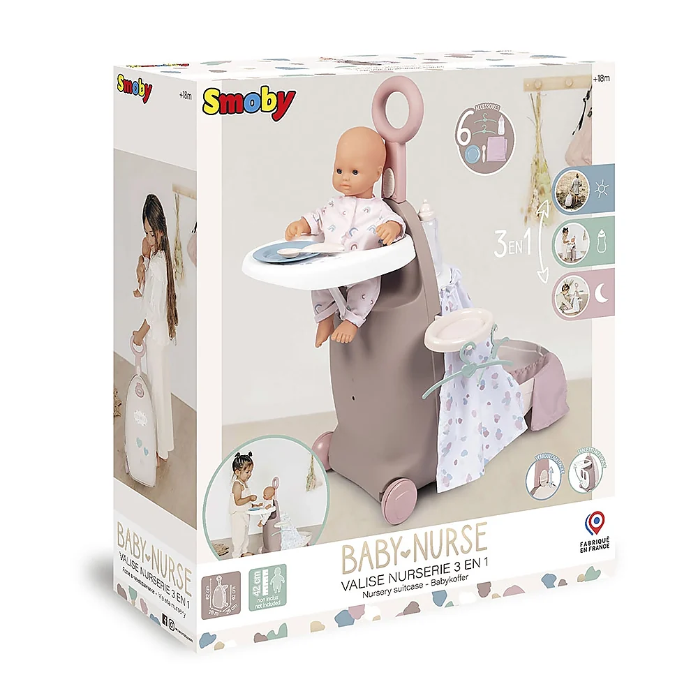 Valiza multifunctionala pentru papusi Smoby Baby Nurse 3 in 1 maro [8]