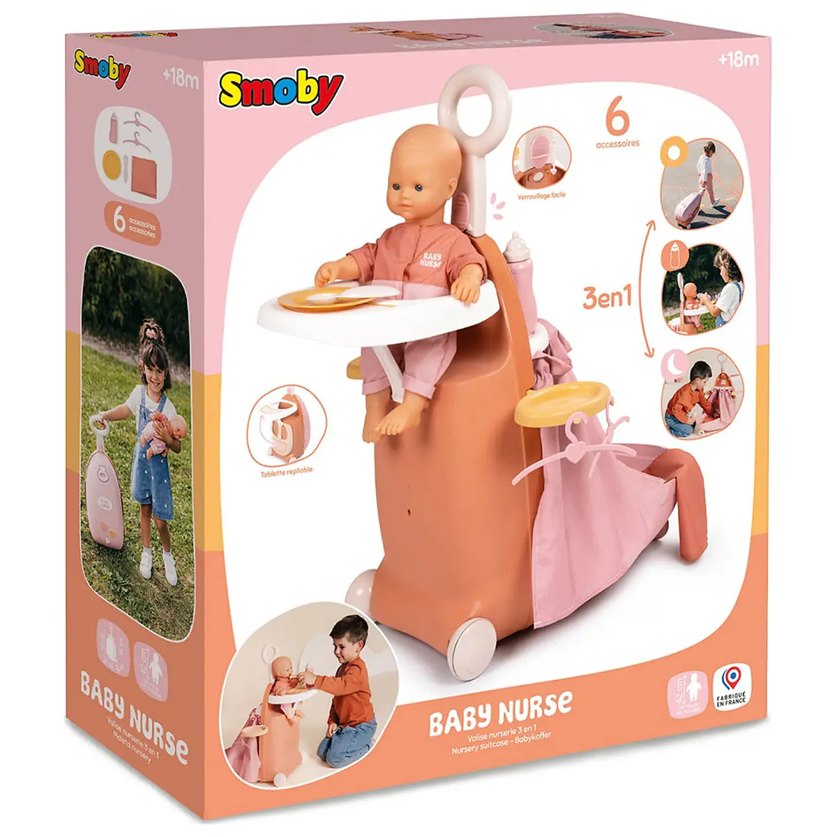 Valiza multifunctionala pentru papusi Smoby Baby Nurse Nursery Suitcase 3 in 1 cu 6 accesorii [6]