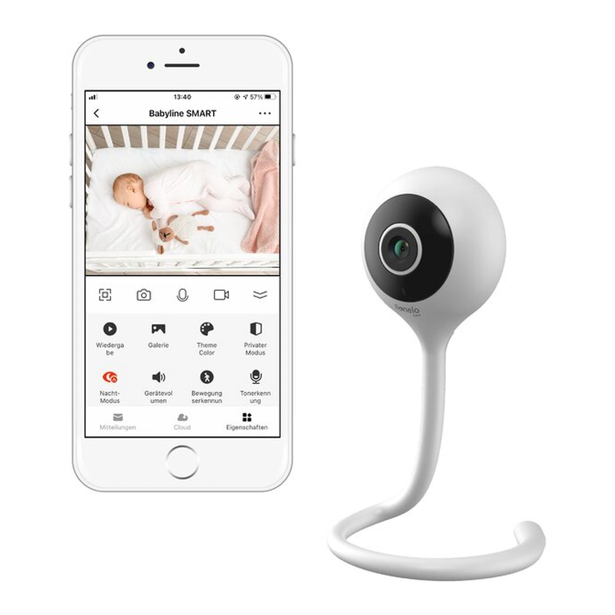 Monitorizarea bebelusului - Video monitor, Babyline Smart, cu cablu USB, Conexiune Wifi, Comunicare bidirectionala, Senzor de temperatura, Alb