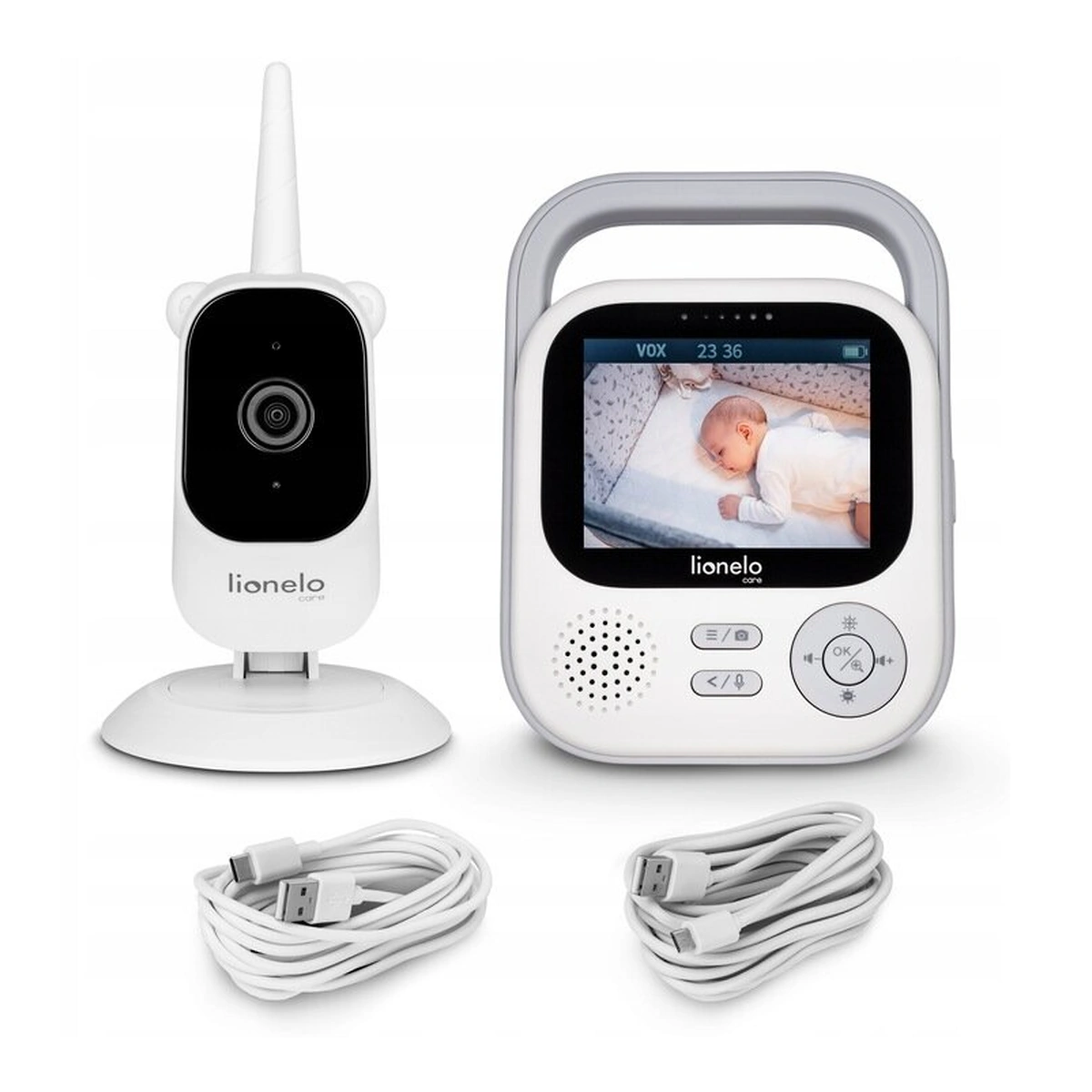 Monitorizarea bebelusului - Video monitor, Lionelo, Babyline 3.2, Full HD, Comunicare bidirectionala, 2.8 inch, Alb