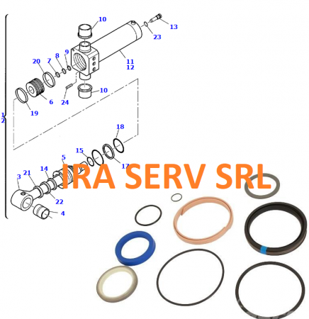 PIESE KOMATSU - Kit garnituri cilindru rotire brat spate buldoexcavator Komatsu cod : 878000493