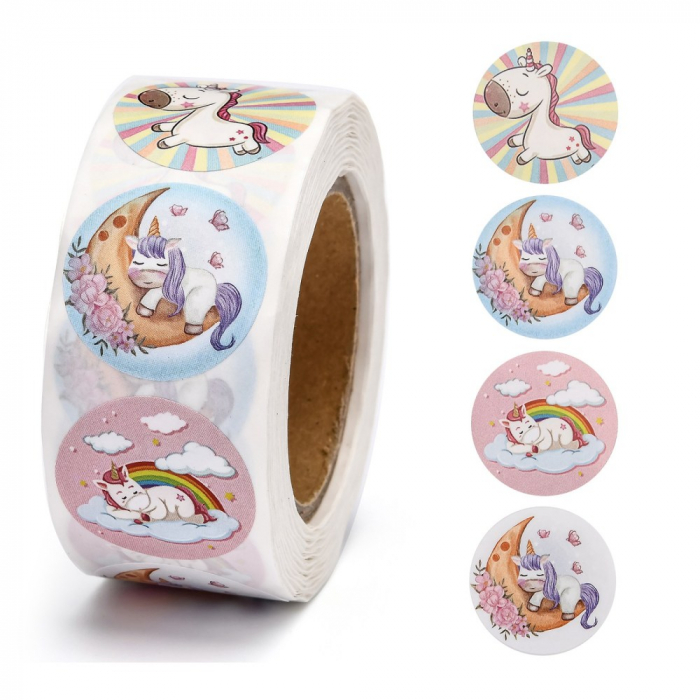 Abtipild sticker rotund cu unicorn, 1 rola cu aproximativ 500 stickere [1]