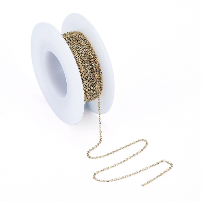 Lanț cablu din inox 304, placat cu aur 18K prin Ion Plating, zale ovale plate 1.6x1.3x0.3 mm – la metru [3]