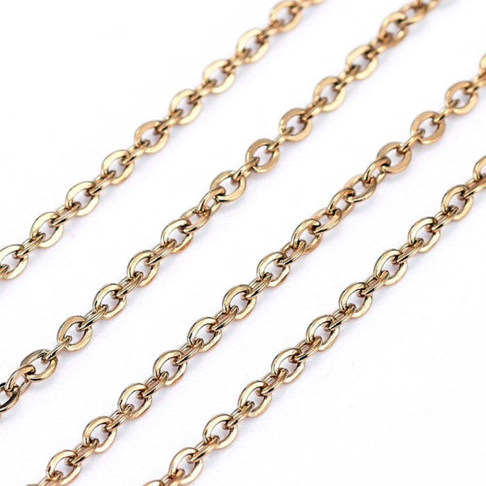 Lanț cablu din inox 304, placat cu aur 18K prin Ion Plating, zale ovale plate 1.6x1.3x0.3 mm – la metru [1]