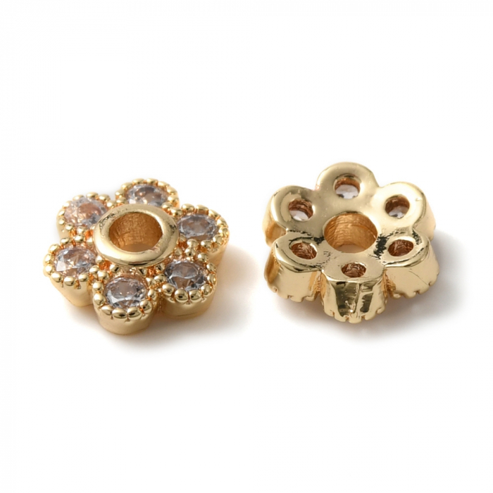 Capac margele din alama placata cu aur de 18K, floare cu 6 petale, 4 mm- 1 bucata [2]