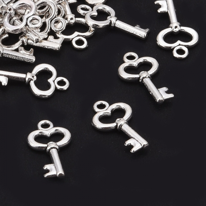 Charm argintiu antichizat, cheie - 16x9 mm - 1 bucata [2]