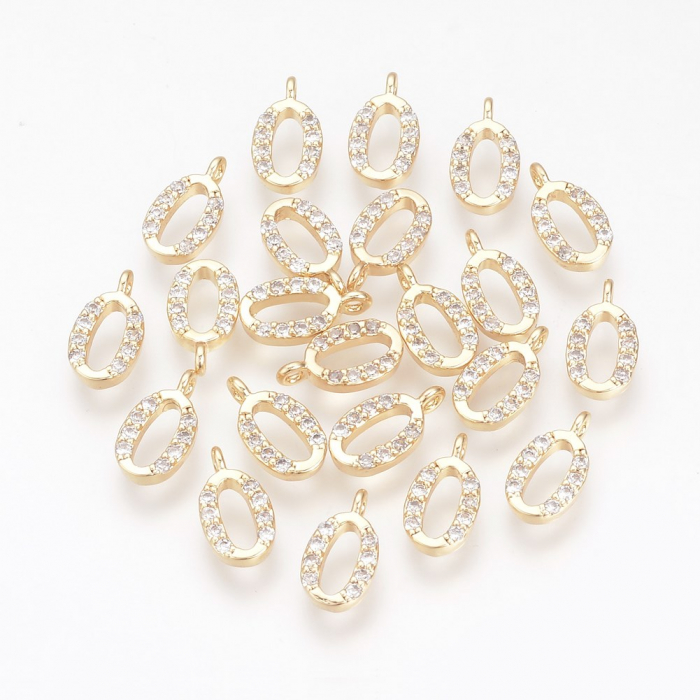 Pandant Charm litera O din alama placata cu aur de 18K si criatale Cubic Zirconia, 9X11 mm, 1 buc [2]