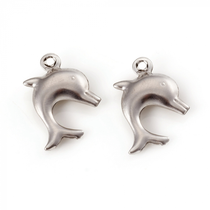 Pandant charm delfin, din otel inoxidabil, 16X10 mm [3]