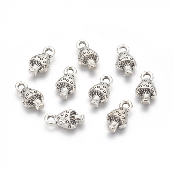 Charm ciupercuta, ciuperca argintiu antichizat 13X8 mm- 1 bucata [2]