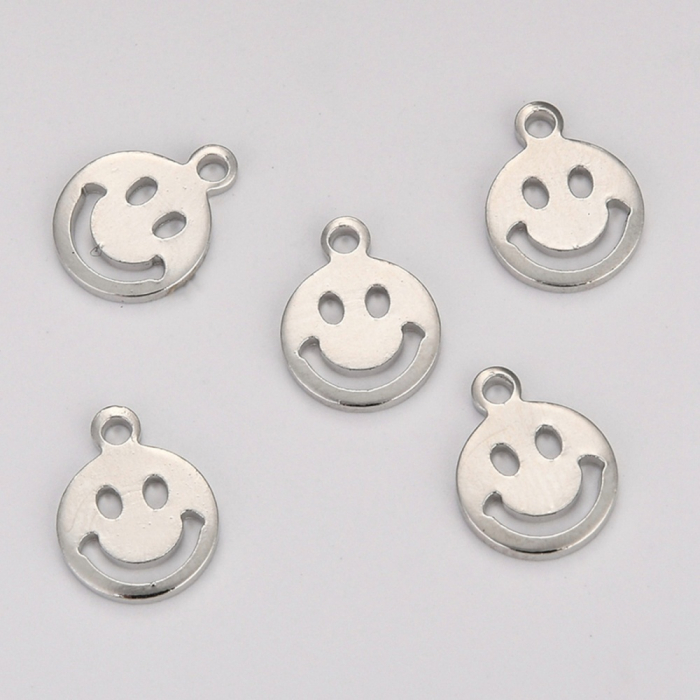 Charm Emoticon, Smiley Face, din alama argintiu inchis, 10X8 mm [2]