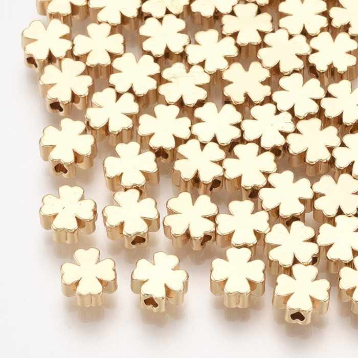 Charm margele cu design trifoi placat cu aur de 18K, trifoi 5X5 mm, 1 buc [2]