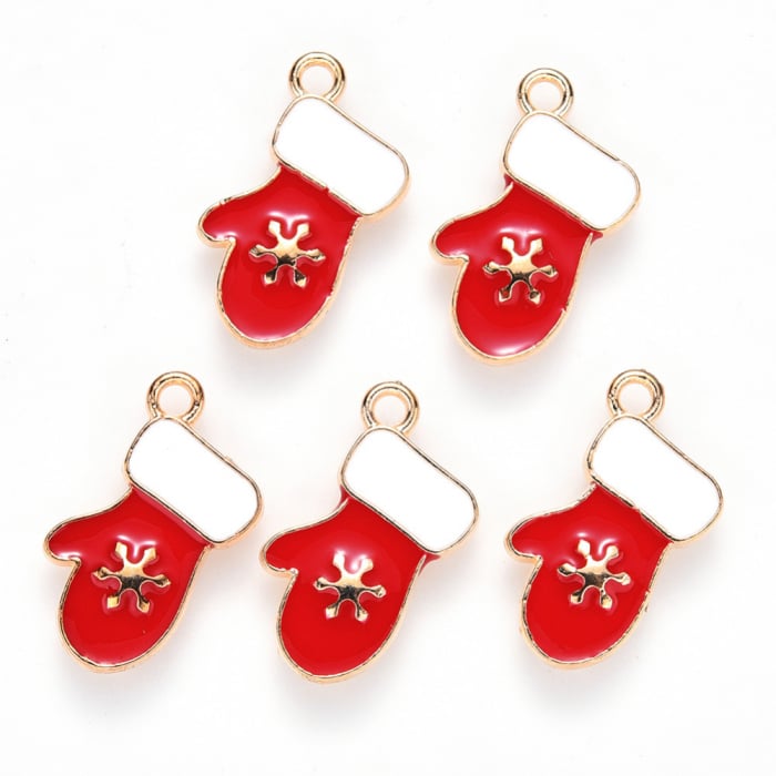 Charm craciun, emailat auriu manusa craciun - 19X11 mm - 1 bucata [2]
