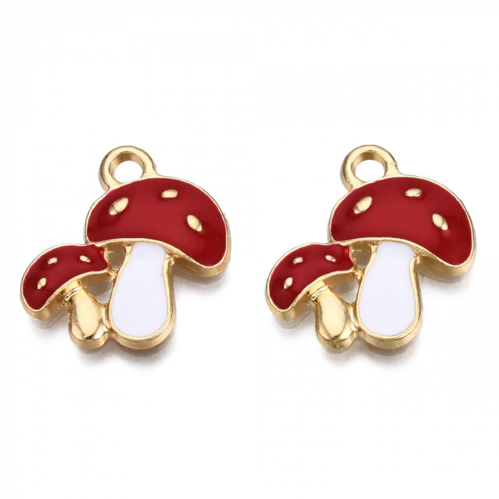 Charm emailat ciupercute, metal auriu, 19.5X18 mm, 1 buc [2]
