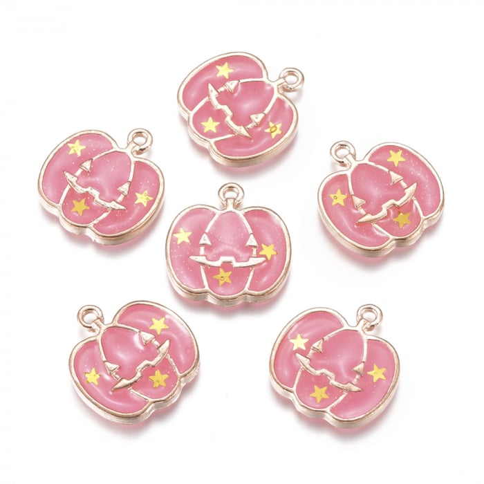 Charm emailat, Dovleac roz, Halloween, metal auriu, 20X18 mm, 1 buc [1]