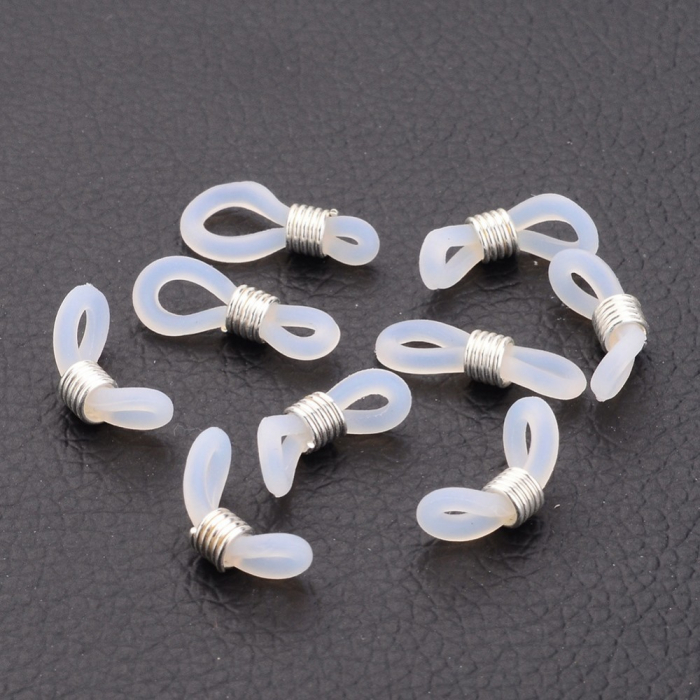 Accesoriu ochelari, pentru lant de ochelari, silicon alb transparent cu arc argintiu, 19X4 mm, 1 buc [2]