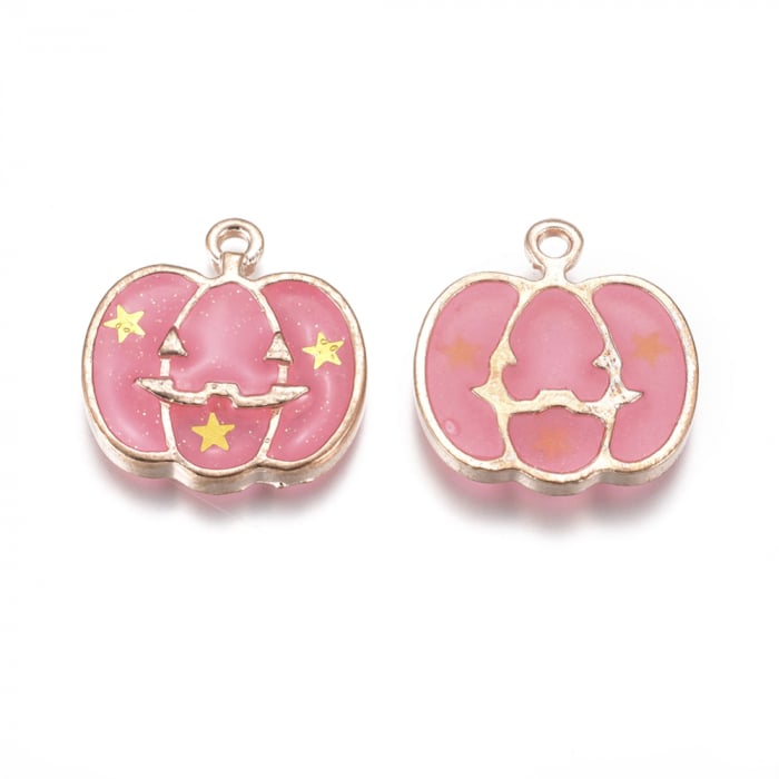 Charm emailat, Dovleac roz, Halloween, metal auriu, 20X18 mm, 1 buc [2]