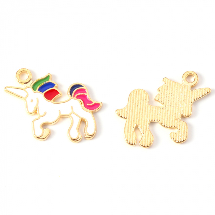 Charm emailat, Unicorn colorat, metal auriu, 20X22 mm, 1 buc [2]