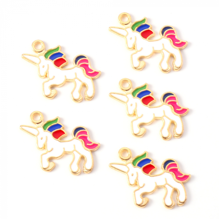 Charm emailat, Unicorn colorat, metal auriu, 20X22 mm, 1 buc [1]