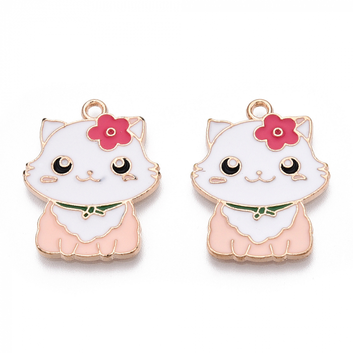 Charm emailat, pisica colorata, metal auriu, 27,5X21,5 mm, 1 buc [2]