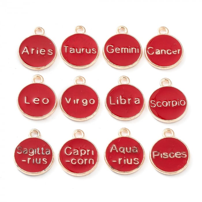 Charm emailat rosu Semn Zodiacal, 15X12 mm, set de 12 bucati [3]