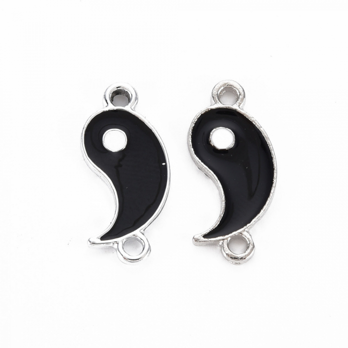 Conector FengShui alb si negru, argintiu antichizat, set de 2, 22X10 mm [3]