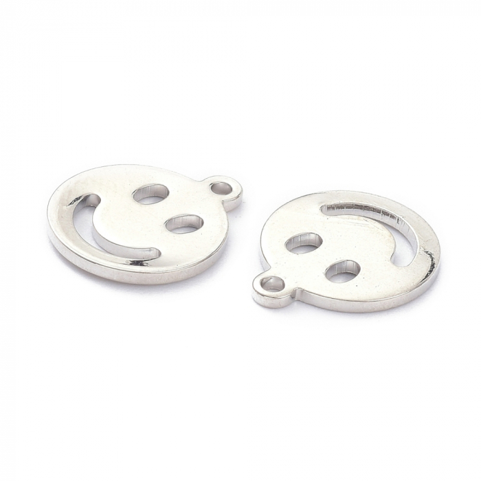 Charm Emoticon, Smiley Face, din alama placata cu platina, 13X11 mm [2]
