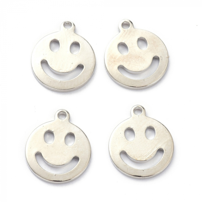 Charm Emoticon, Smiley Face, din alama placata cu platina, 13X11 mm [3]