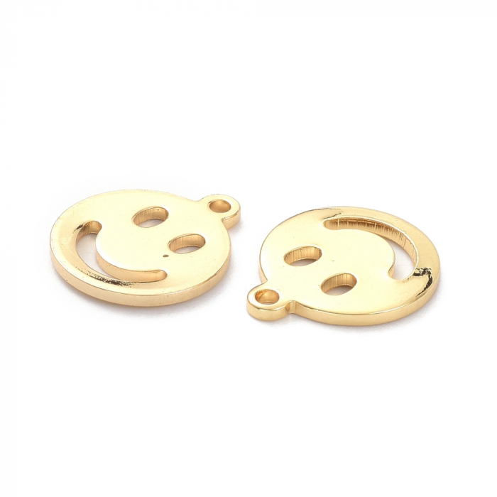 Charm Emoticon, Smiley Face, din alama placata cu aur de 14K, 13X11 mm [3]