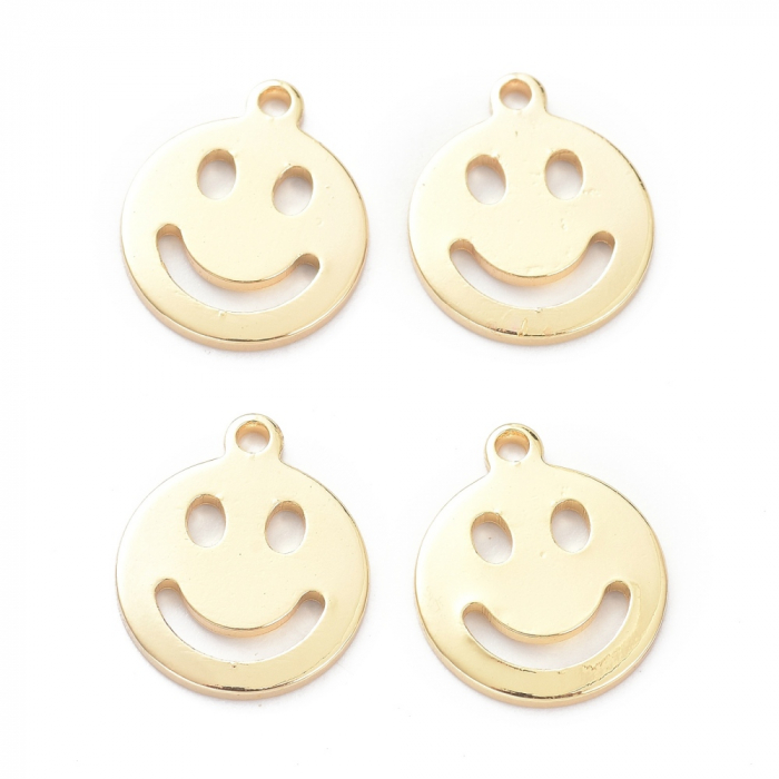 Charm Emoticon, Smiley Face, din alama placata cu aur de 14K, 13X11 mm [2]