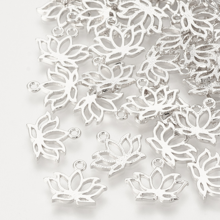Charm lotus din alama placata cu platina, 10X12 mm, 1 buc [2]