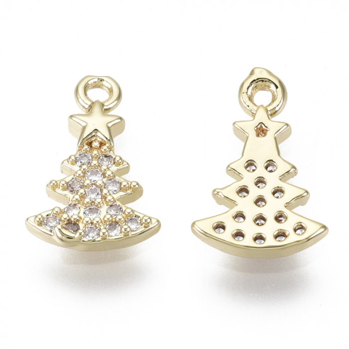 Charm pandant pom de Craciun din alama placata cu aur de 18 K si cristale Cubic Zirconia, 12X8 mm, 1 buc [2]