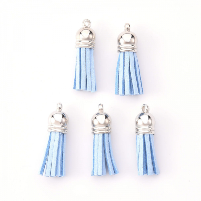 Ciucure tassel din suede culoare roz aprins cu capac argintiu inchis, 38 X10 mm, 1 bucata [2]