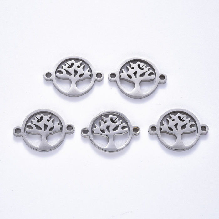 Conector Pomul Vietii din otel inoxidabil 201, argintiu antichizat, Tree of Life 14x19 mm - 1 bucata [2]