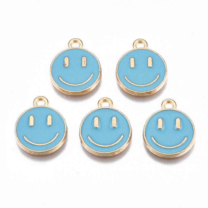 Charm emailat, Emoticon, Smiley Face, metal auriu, 14.5X12 mm, 1 buc [3]