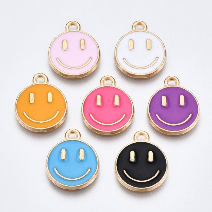 Charm emailat, Emoticon, Smiley Face, metal auriu, 14.5X12 mm, 1 buc [4]
