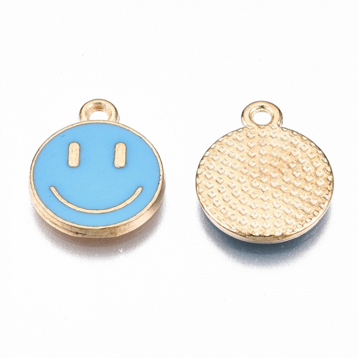Charm emailat, Emoticon, Smiley Face, metal auriu, 14.5X12 mm, 1 buc [2]