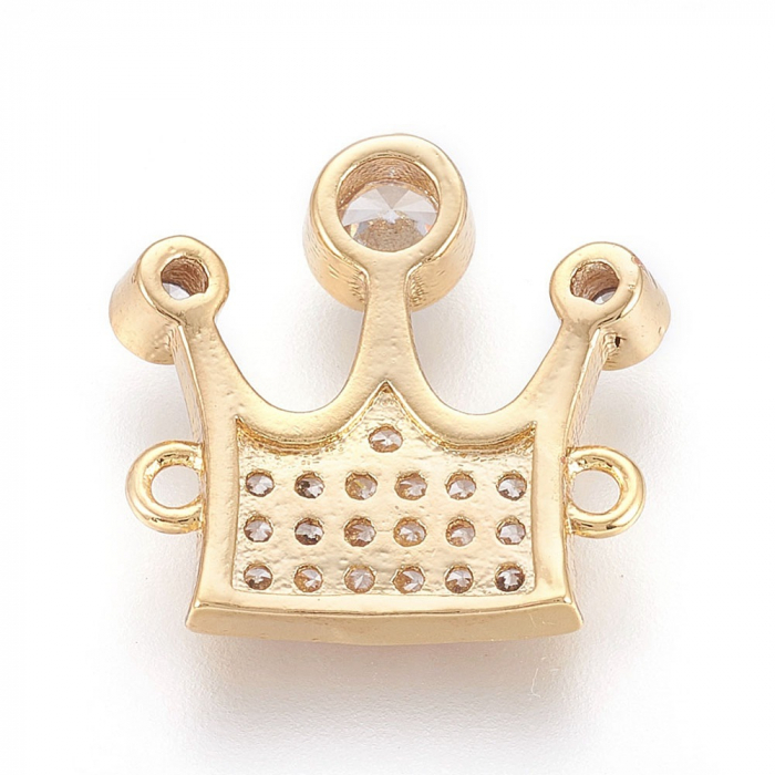 Conector coronita din alama placata cu aur de 18K, cu cristale Cubic Zirconia 17x17.5 mm, 1 buc [2]
