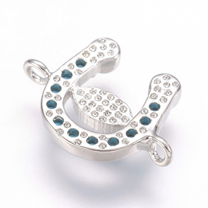 Conector potcoava din alama placata cu platina, cristale Cubic Zirconia si ochi protector, 11X15 mm, 1 buc [2]