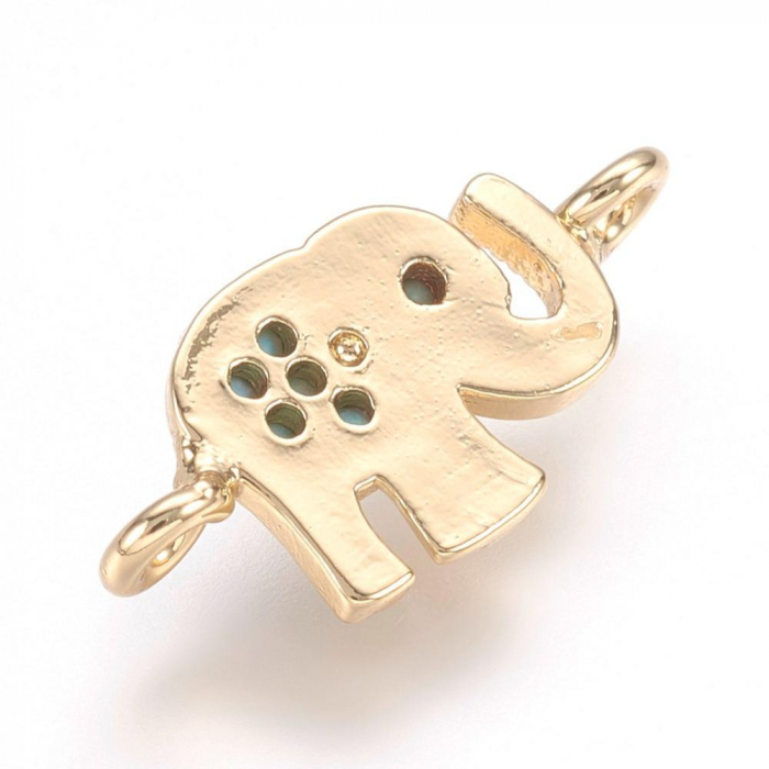 Conector elefant din alama placata cu aur de 18K, cristale Cubic Zirconia, 7X15 mm [2]
