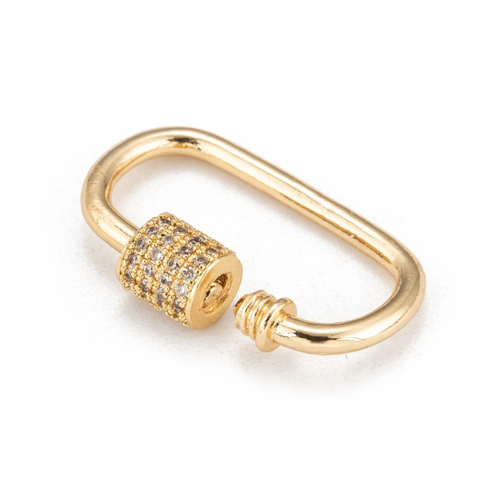 Charm carabină ovală din alamă, cu cristale Cubic Zirconia și închidere tip șurub, auriu – 1 bucată [2]