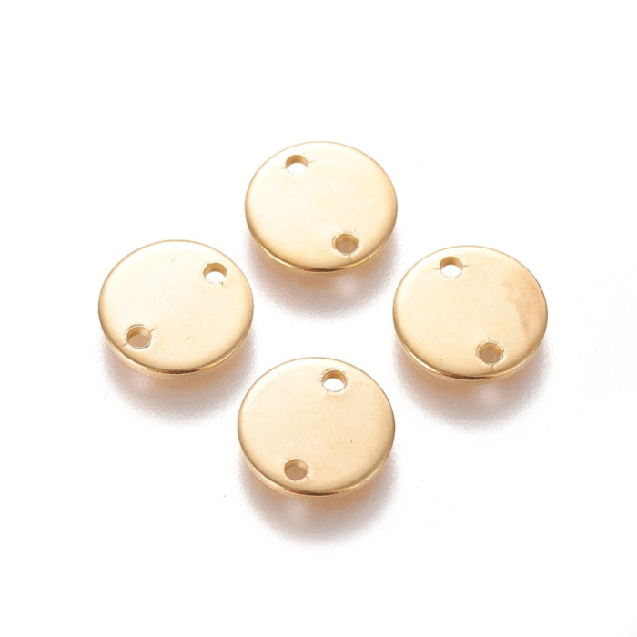 Conector  rotund banut plat din inox 304, aurii, 10 mm, orificiu 1 mm – 1 bucată [1]