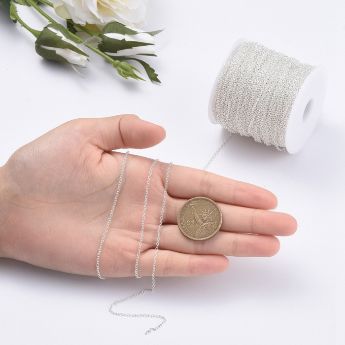 Lanț din alamă argintiu, fără nichel, zale 2x1.5 mm – 10 metri [5]