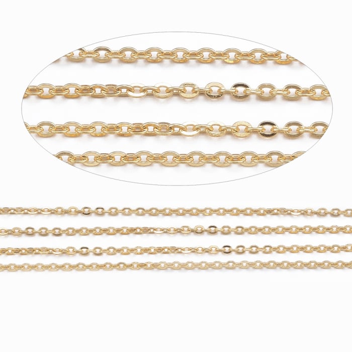 Lanț din oțel inoxidabil 304 placat prin Ion Plating (IP), pentru bijuterii handmade, veriga ovală plată, 1.5x1.3x0.3 mm, culoare auriu – 50 cm [3]
