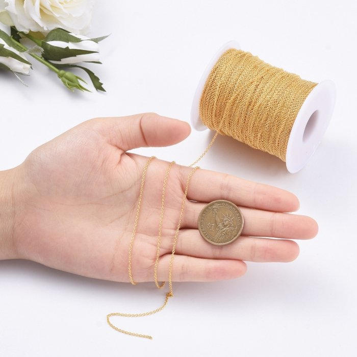 Lant din alama, auriu, fara nichel - zale de 2x1,5 mm - 1 m [5]