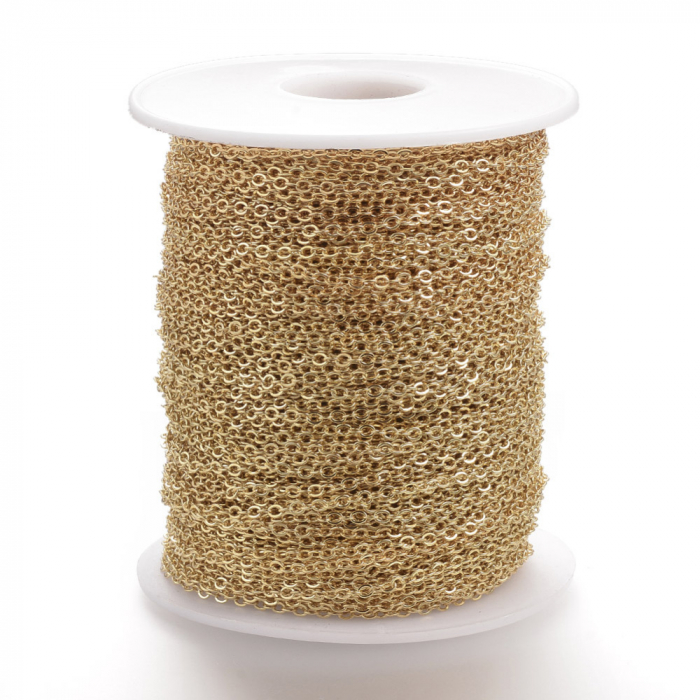 Lant fin din alama placata cu aur de 18K cu zale fine de 1,5X1,2 mm - 50 cm [2]